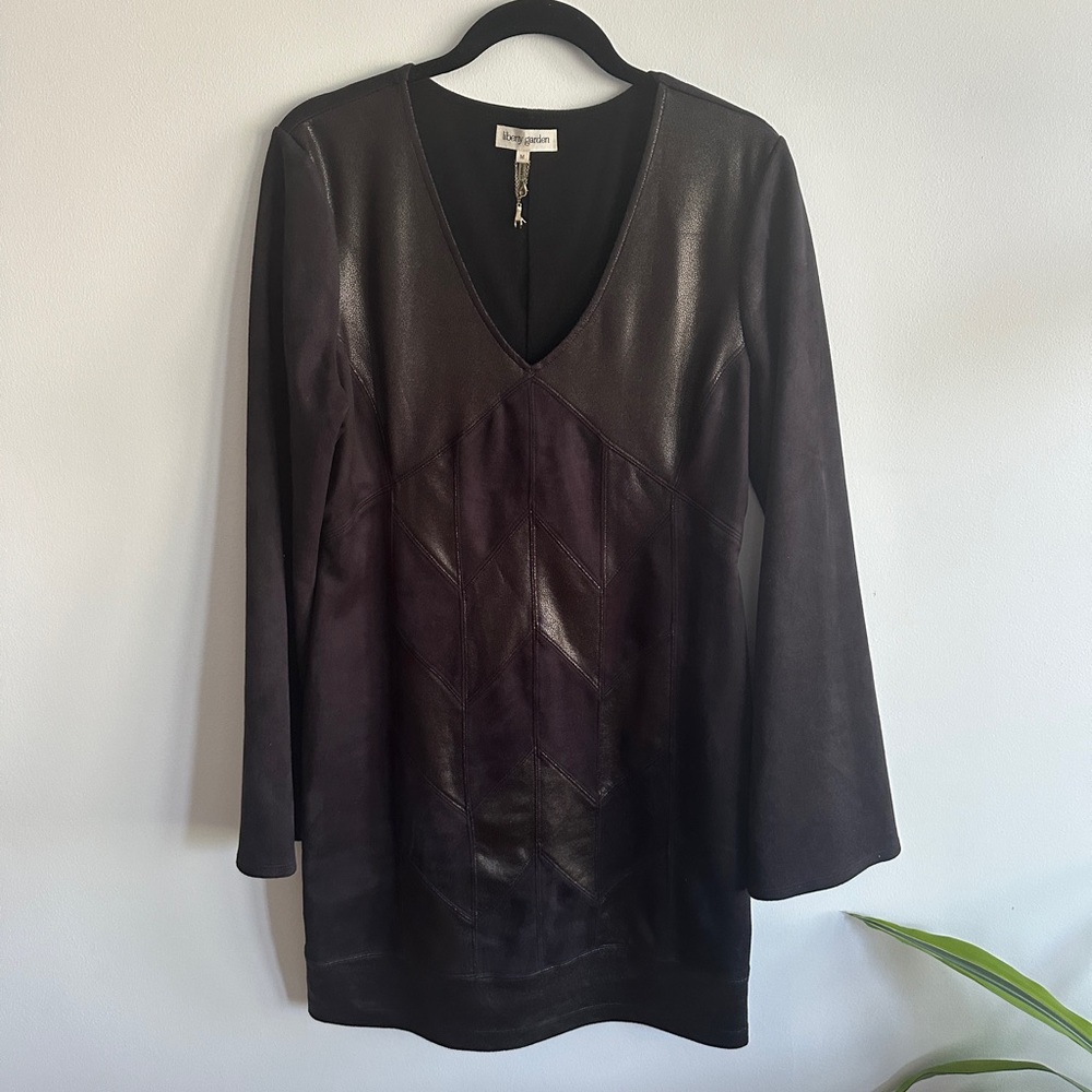 Black suede mini-dress with long sleeves